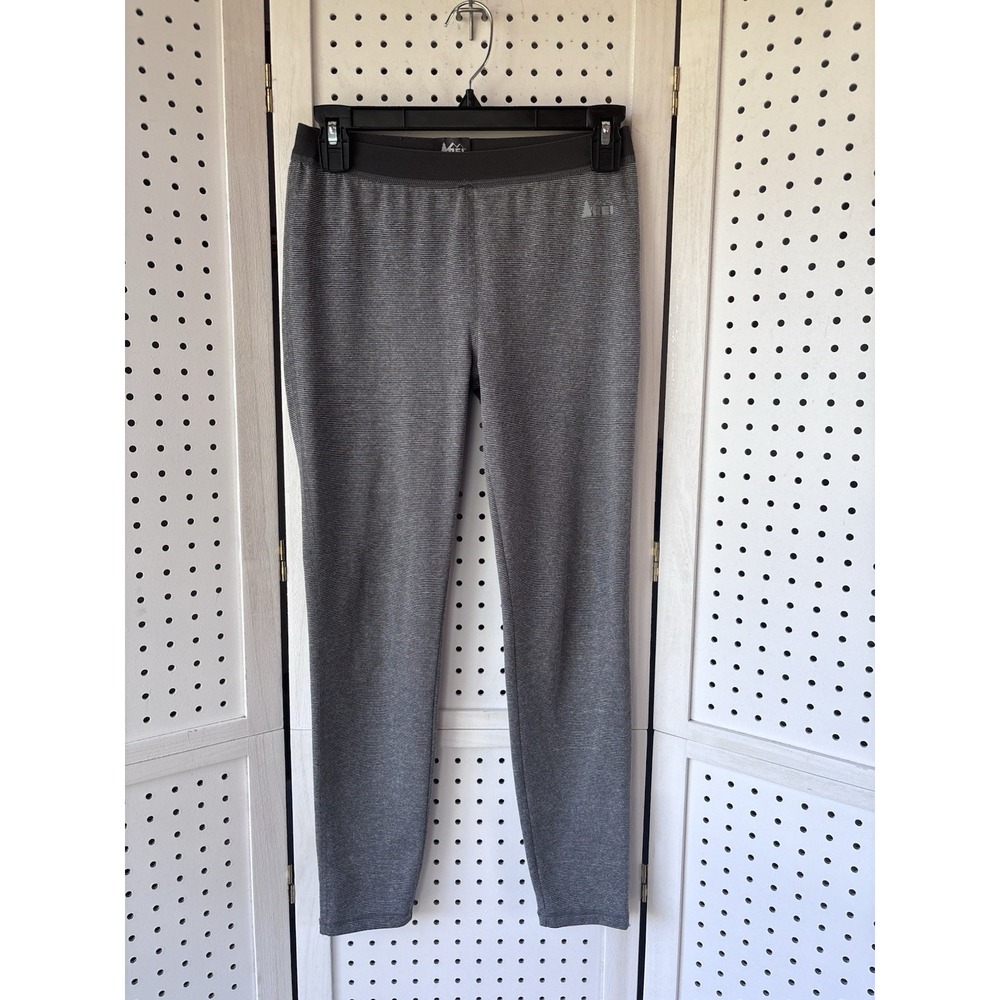 REI Women's M 10-12 Stretch Base Layer Legging Pants Striped Gray Poly Blend